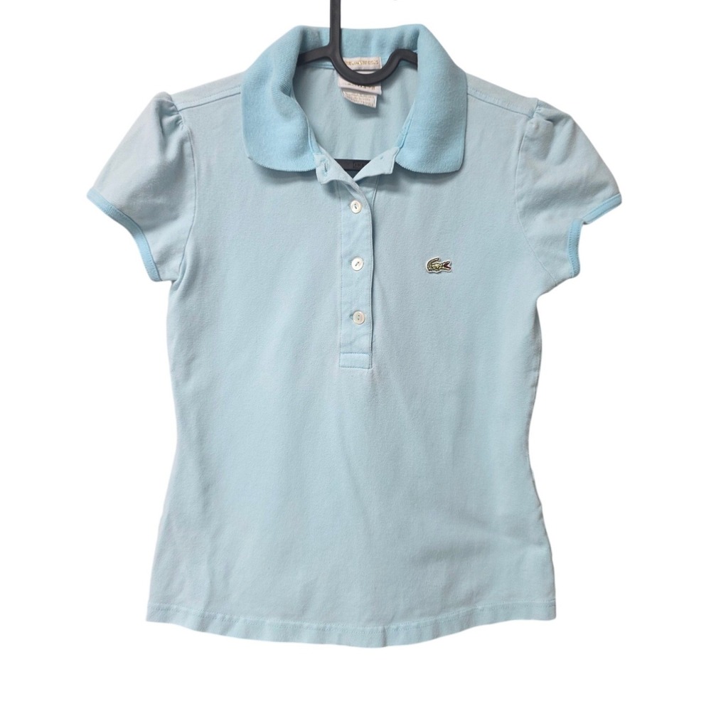 Vintage Lacoste Polo Shirt Womens 36(XS) Light Blue Classic Short Sleeve Cotton